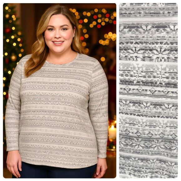 NWT J. Jill Pima Crew Neck Long Sleeve Tee 3x Snowflake Holiday Winter Cotton - Picture 1 of 14